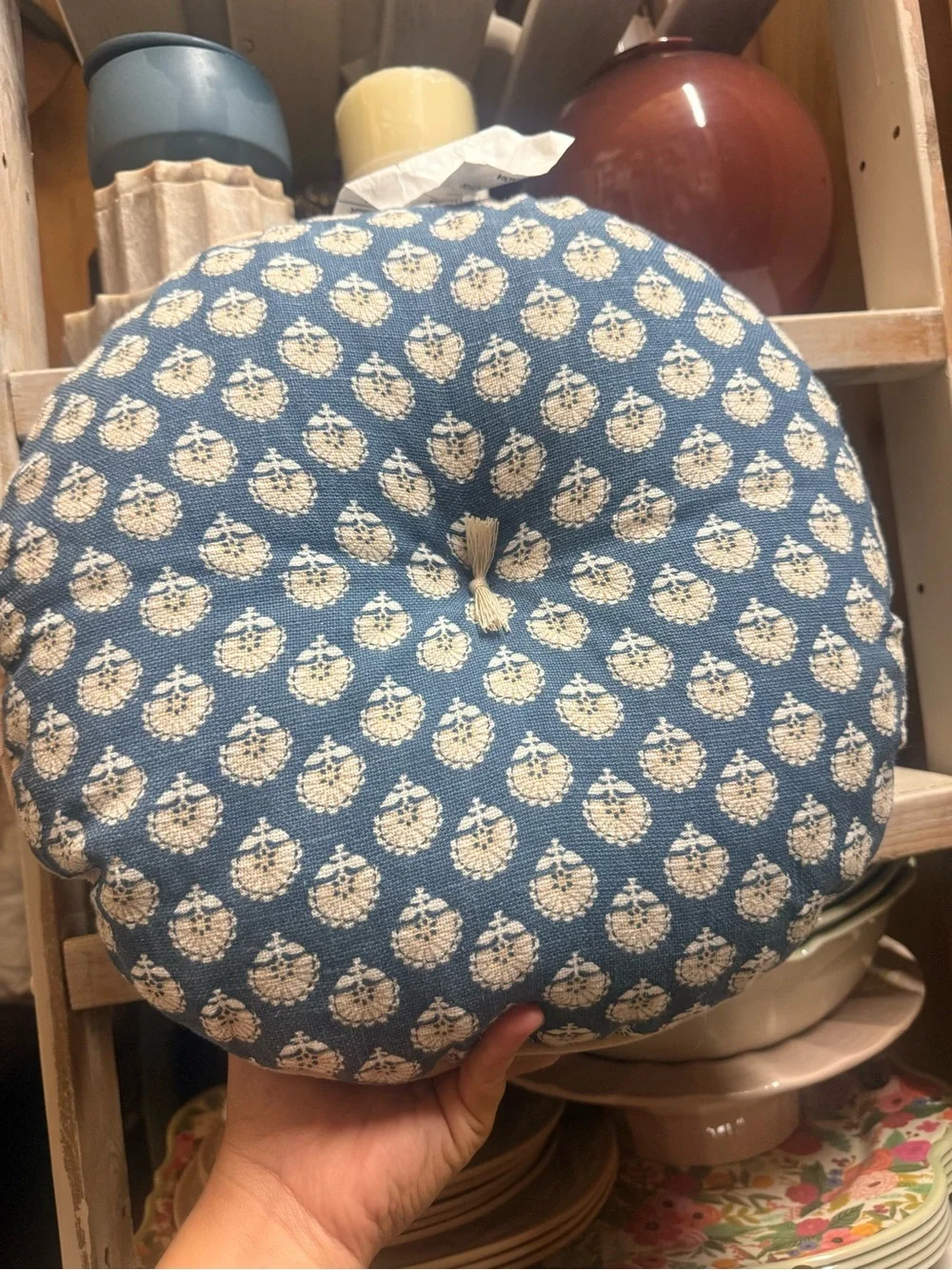Round Block Print Pillow Blue/Neutral - Threshold™